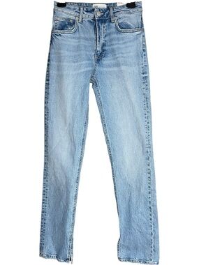 Zara Split Hem Straight Leg Jeans Blue